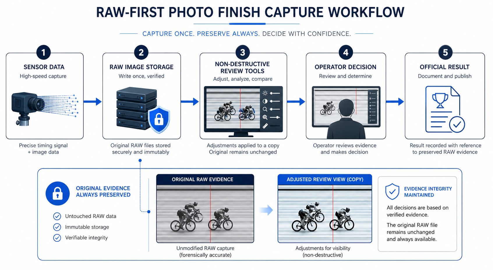 Raw-first evidence workflow diagram