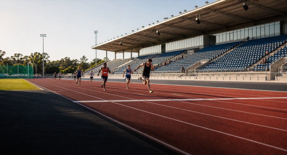Athletics track prepared for a serious timed race